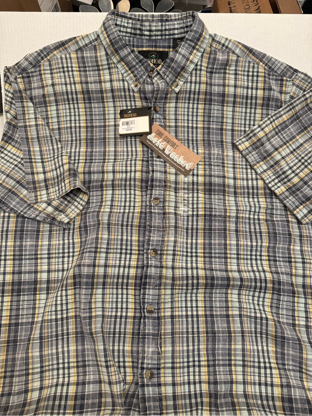 RedHead Men’s Short-Sleeve Plaid Button-Down Shirt - Blue, Yellow & White